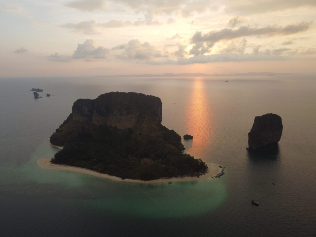sunset at poda island - a drone view