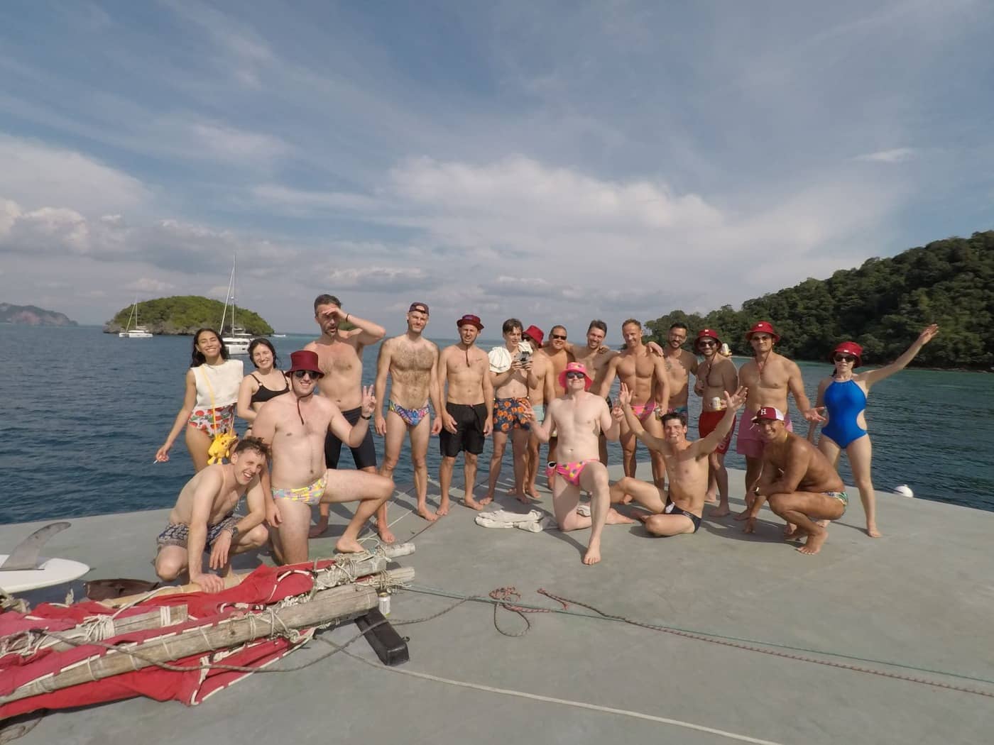 Group of men on a bucks party on a Krabi Sunset Cruises in Thailand